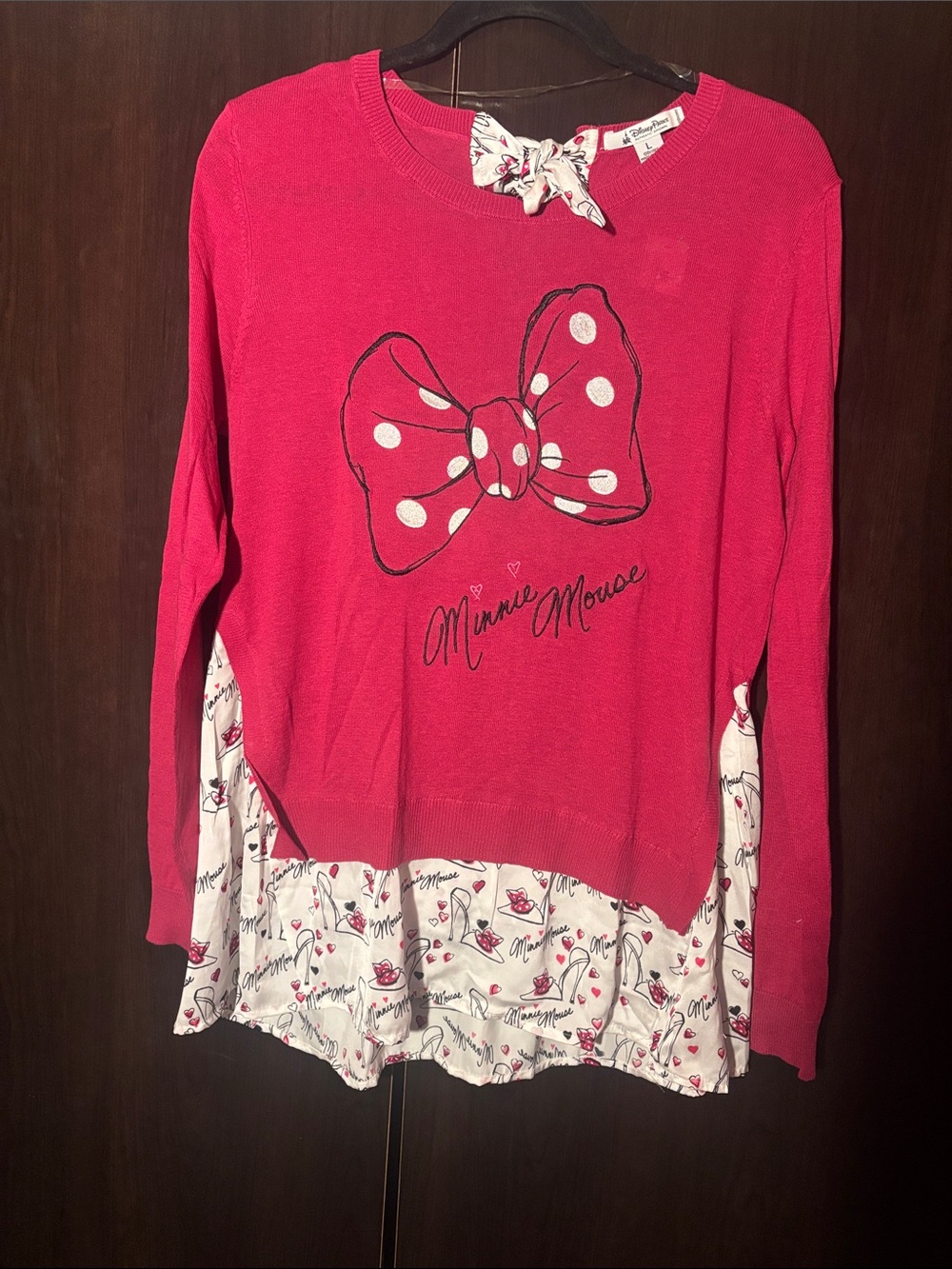 Disney Minnie Mouse Hot Pink Bow Layered-Knit Top